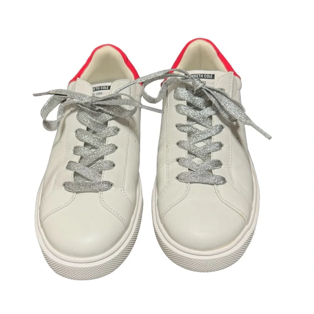 KENNETH COLE NEW YORK Womens Kam Platform Silver Lace Up White Sneakers Size 8.5